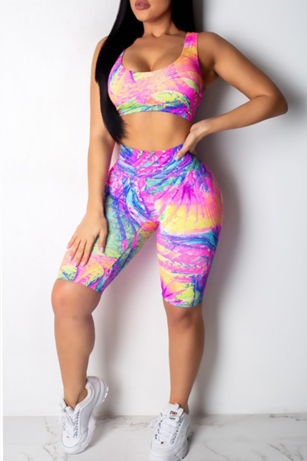 

Lovely Sportswear Print Multicolor Two-piece Shorts Set, Multi
