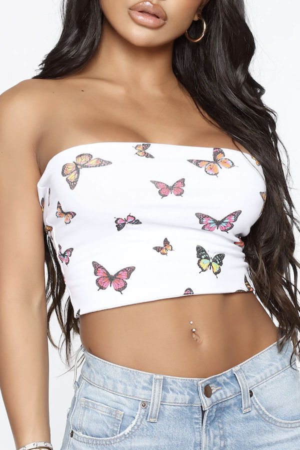 

LW Trendy Butterfly Print White Camisole