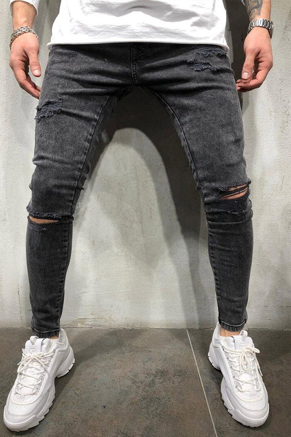 

Lovely Trendy Hollow-out Black Jeans