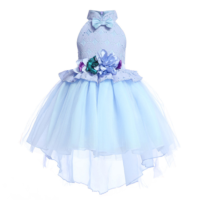 

Lovely Stylish Patchwork Baby Blue Girl Mid Calf Dress