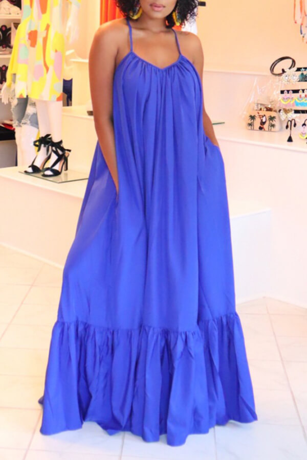 Lovely Casual Loose Blue Maxi 