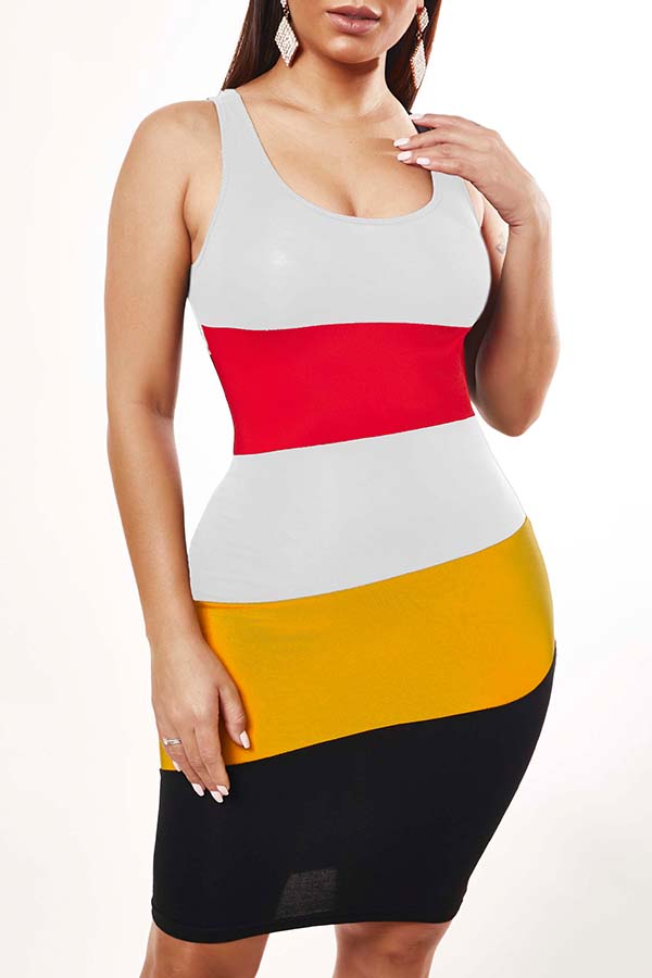 

Lovely Leisure Striped White Knee Length Dress