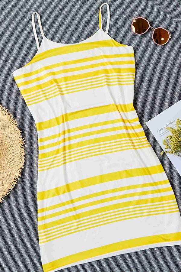 

Lovely Trendy Striped Yellow Mini Dress