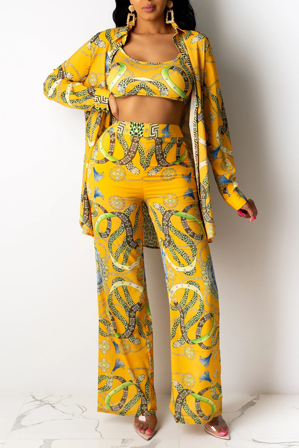 

Lovely Trendy Print Yellow Two-piece Pants Set