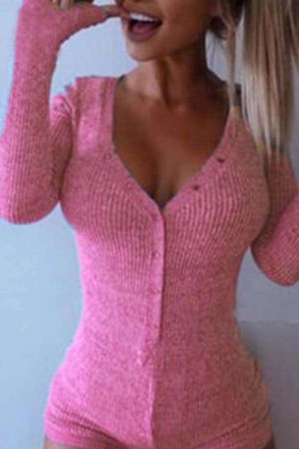 

Lovely Casual Buttons Design Pink One-piece Romper