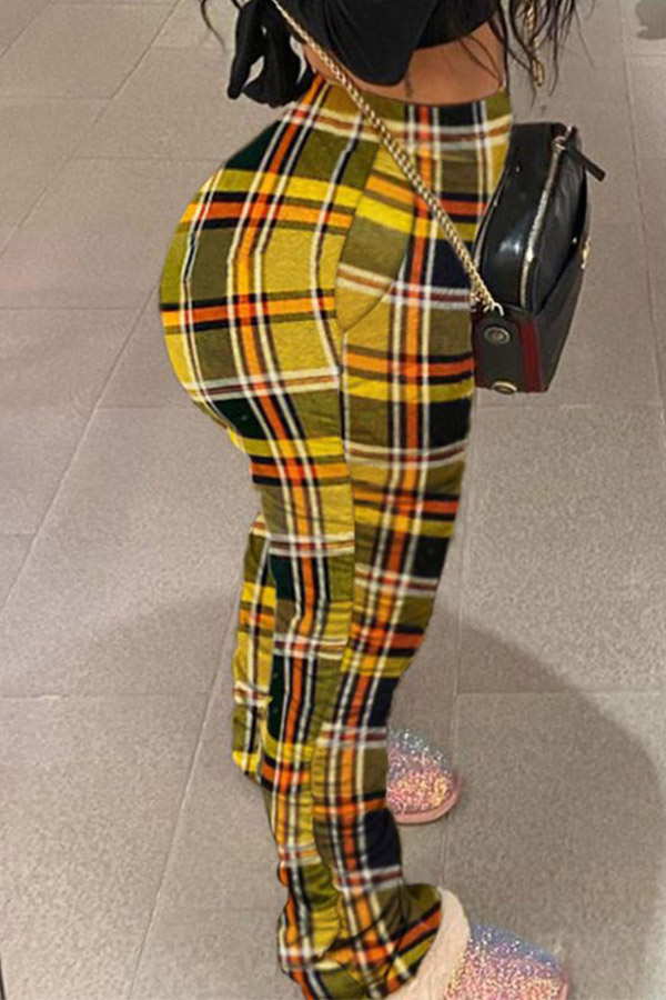 

Lovely Trendy Grid Yellow Pants