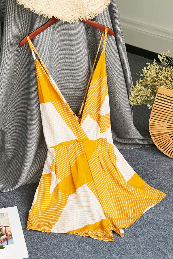 

Lovely Trendy Print Yellow One-piece Romper