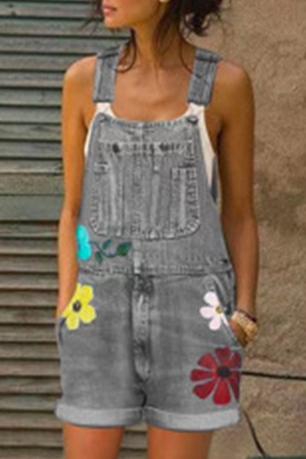 

Lovely Trendy Print Grey Plus Size One-piece Romper