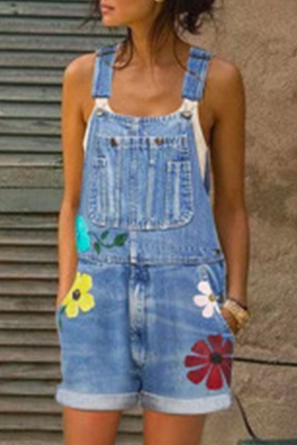 

Lovely Trendy Print Baby Blue Plus Size One-piece Romper
