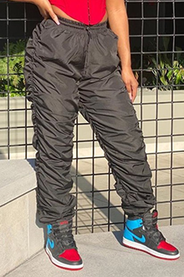 

Lovely Casual Fold Design Black Pants