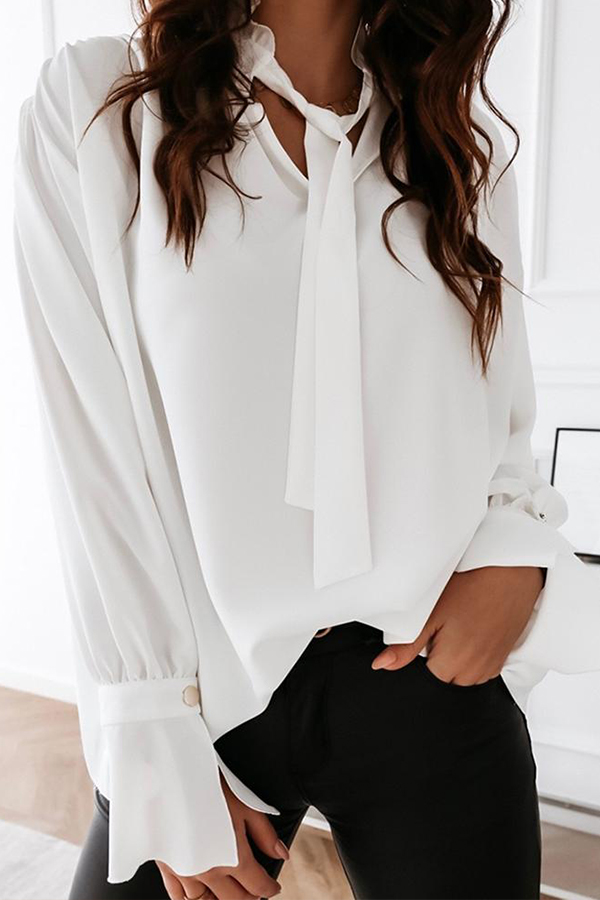 

Lovely Trendy Lace-up White Blouse