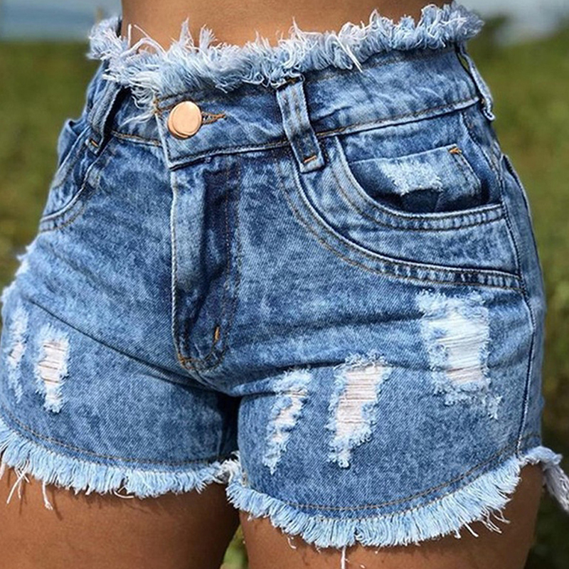

Lovely Stylish Broken Holes Baby Blue Plus Size Shorts