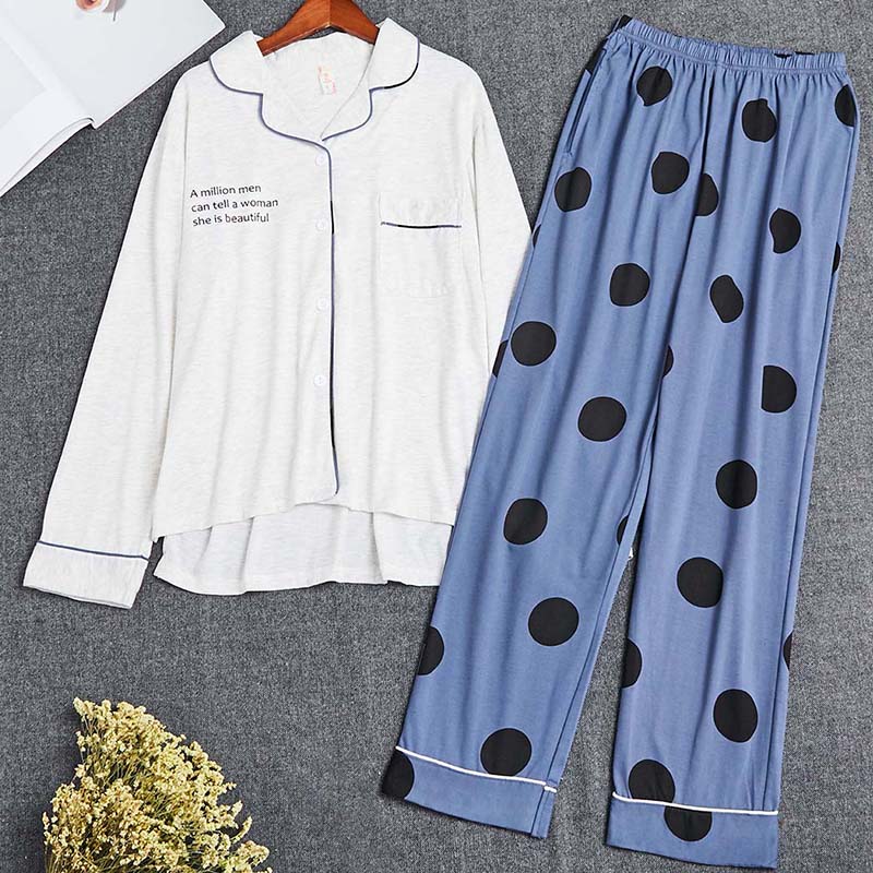 

Lovely Casual Dot Print Blue Sleepwear