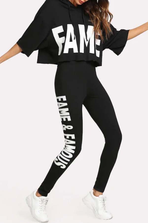 

Lovely Sportswear Letter Print Black Loungewear