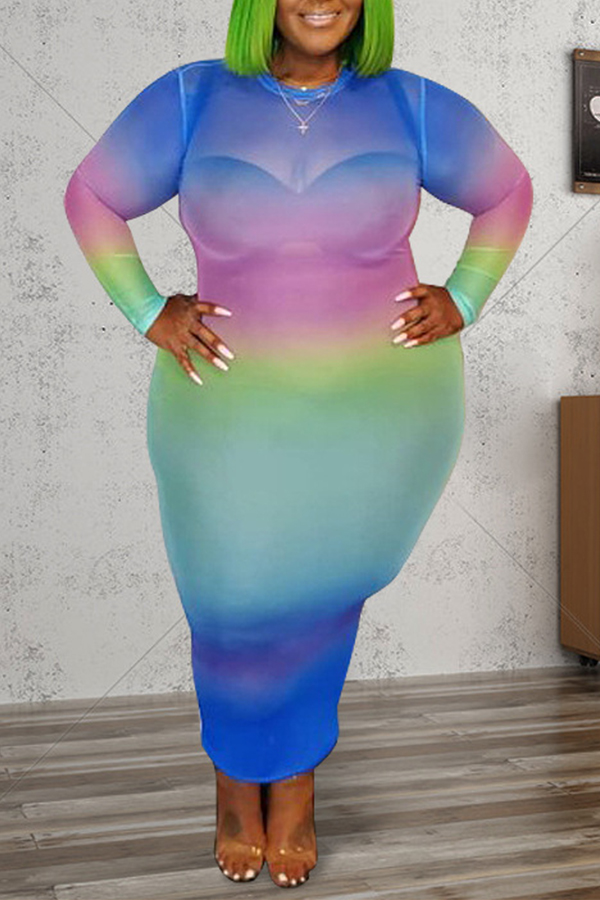 

Lovely Casual Tie-dye Multicolor Ankle Length Plus Size Dress, Multi