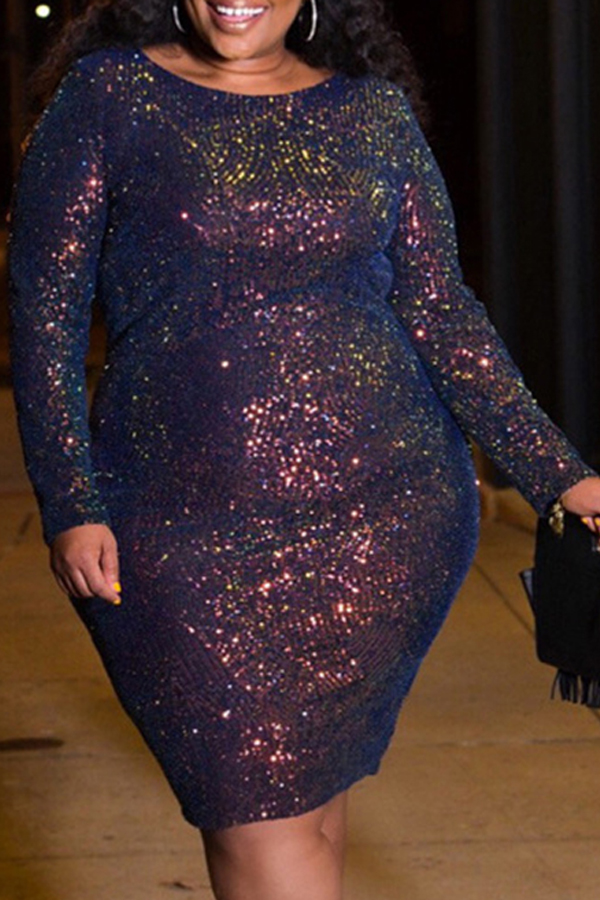 

Lovely Trendy Sequined Multicolor Knee Length Plus Size Dress, Multi