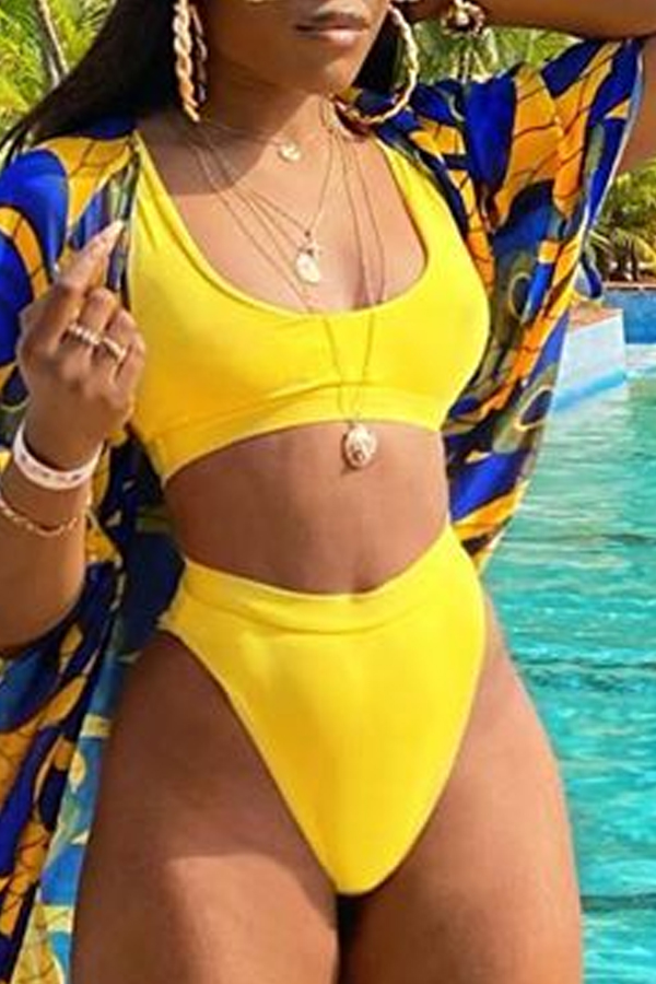 

Lovely Basic Skinny Yellow Two-piece Swimsuit