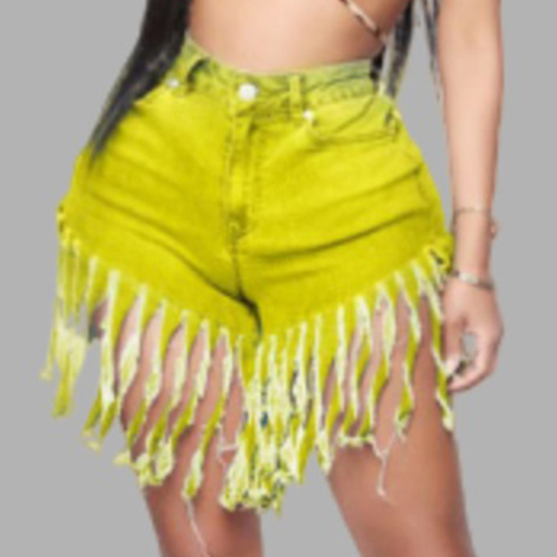 

Lovely Trendy Tassel Design Yellow Plus Size Shorts