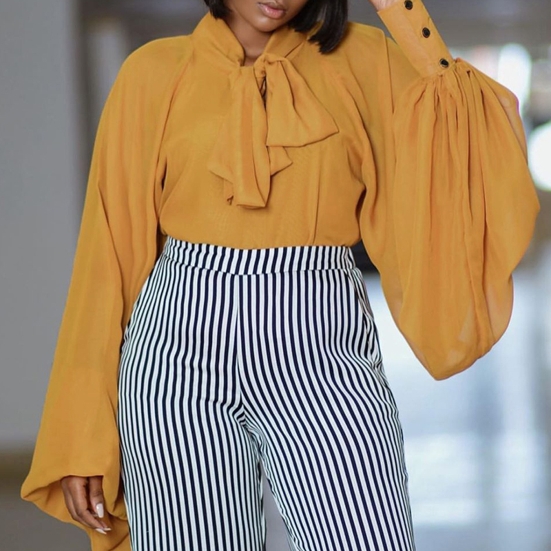 

Lovely Trendy Lace-up Yellow Blouse
