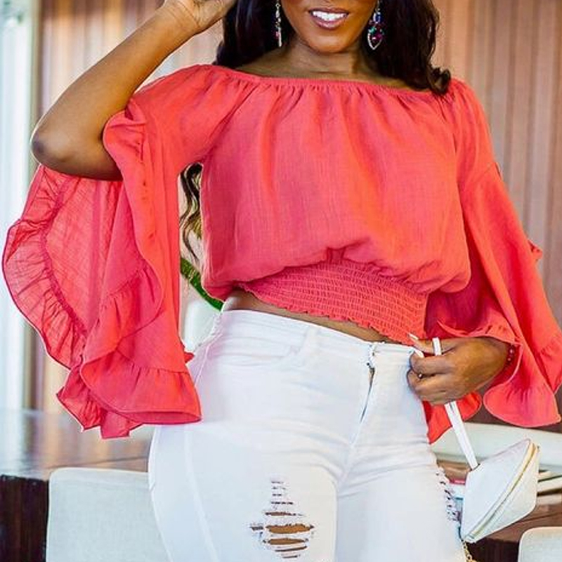 

Lovely Trendy Flounce Design Red Blouse