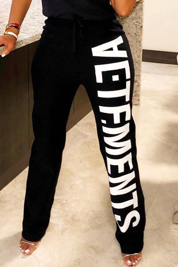 

Lovely Leisure Letter Print Black Pants