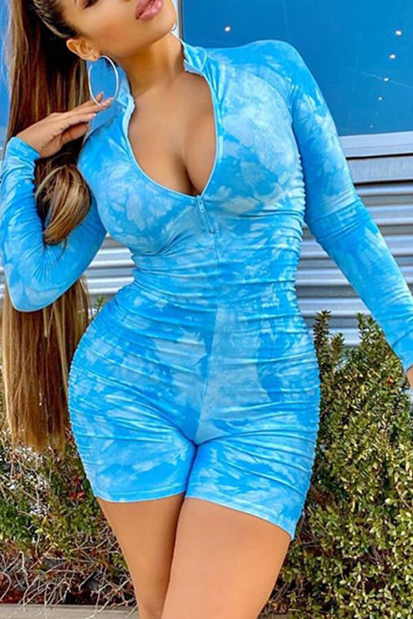 

Lovely Trendy Tie-dye Blue One-piece Romper