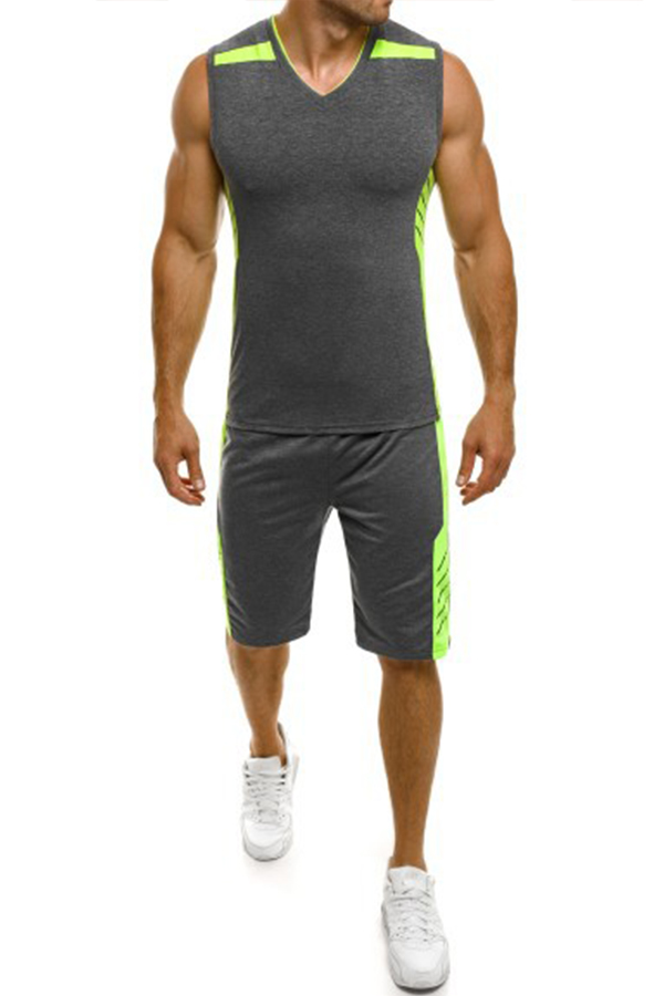 

Lovely Sportswear Patchwork Dark Grey Two-piece Shorts Set
