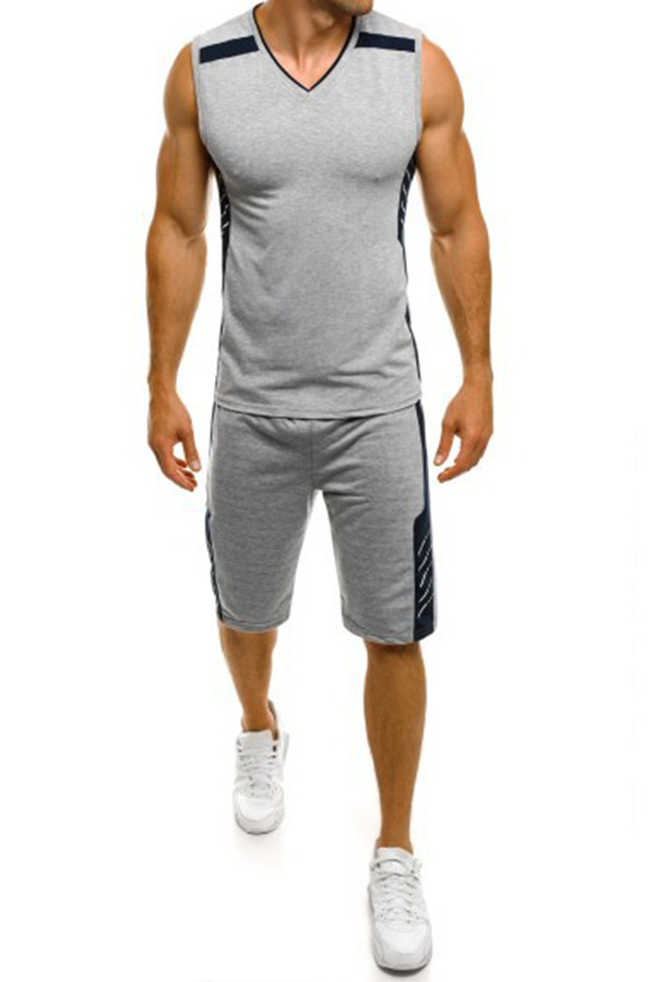 

Lovely Sportswear Patchwork Light Grey Two-piece Shorts Set