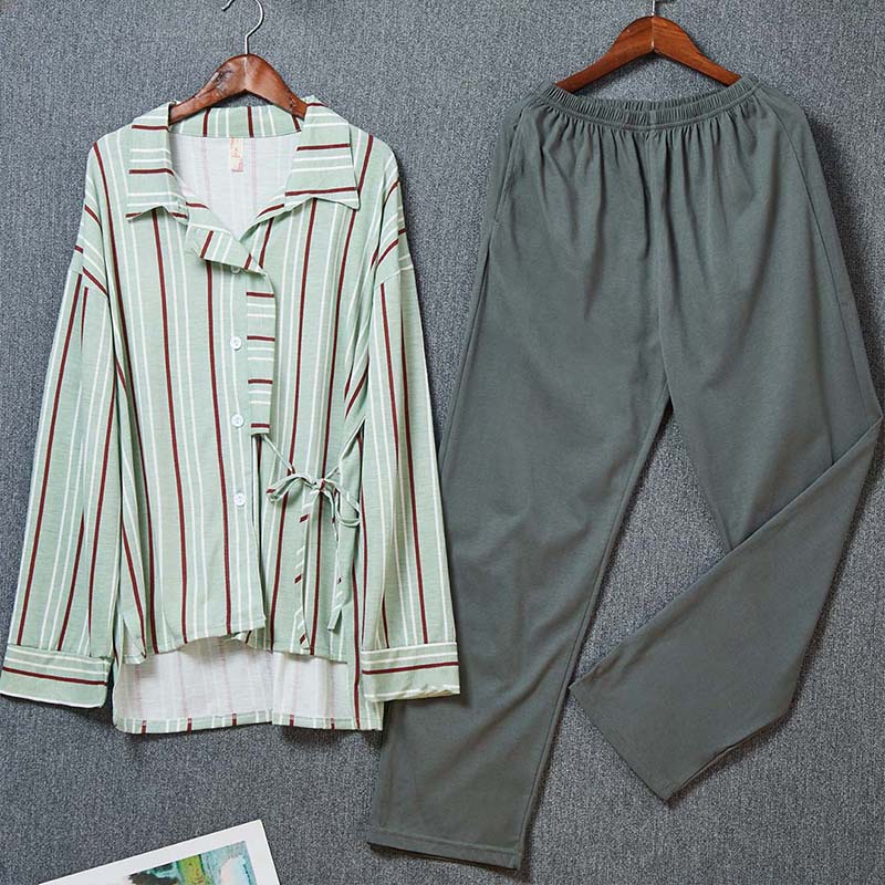 

Lovely Casual Striped Green Sleepwear