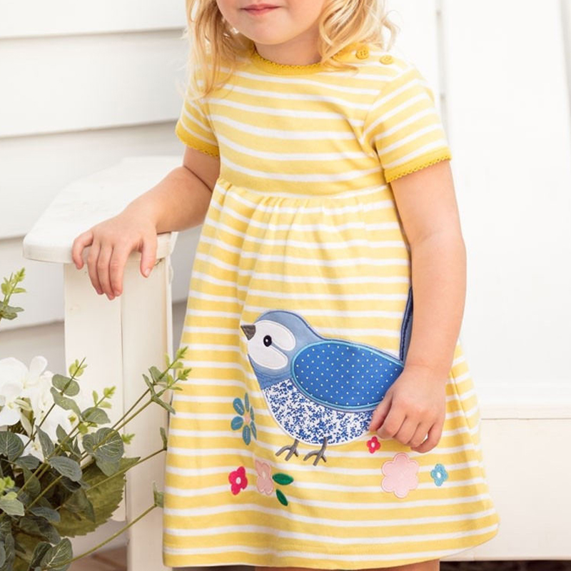

Lovely Casual Striped Print Yellow Girl Knee Length Dress, Yellow stripes