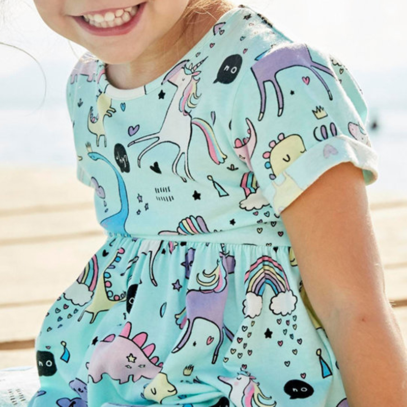 

Lovely Sweet Cartoon Print Light Green Girl Knee Length Dress