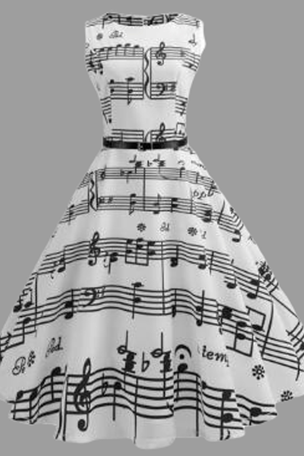 

Lovely Stylish Print White Plus Size Knee Length Dress