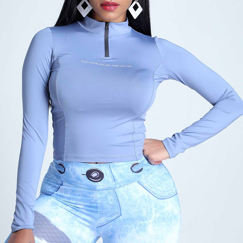 

Lovely Sportswear Zipper Design Baby Blue T-shirt