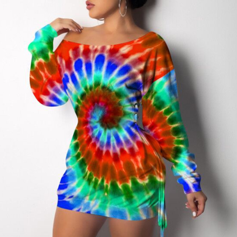 

Lovely Casual Tie-dye Red Mini Dress