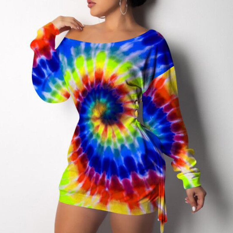 

Lovely Casual Tie-dye Deep Blue Mini Dress