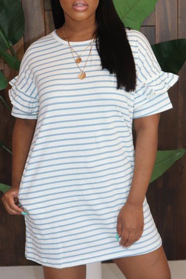 

Lovely Casual Striped Blue Mini T-shirt Dress, Blue stripe