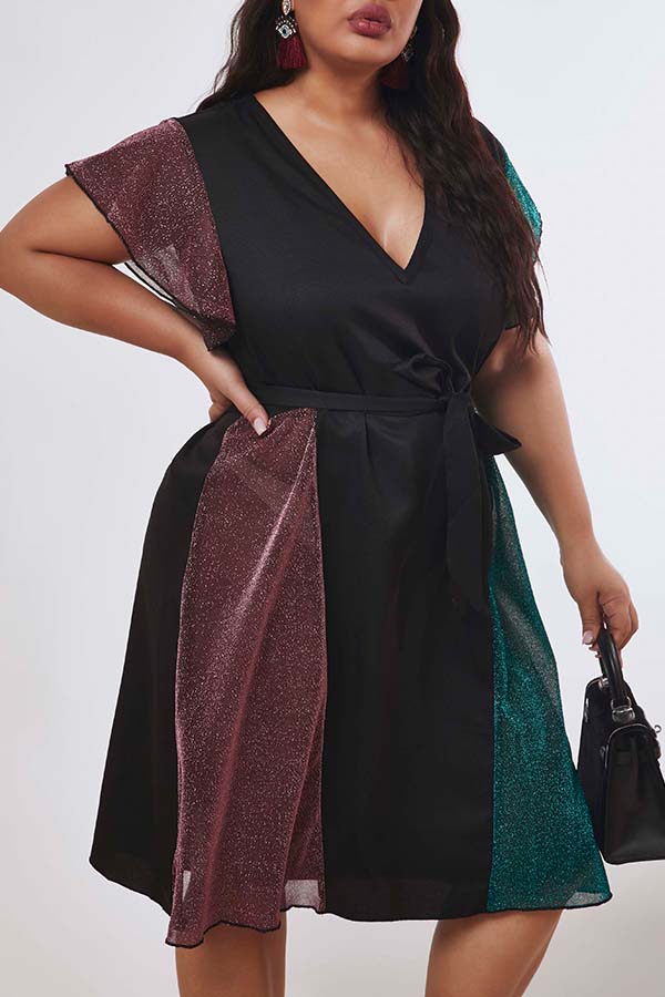 

Lovely Trendy Patchwork Black Knee Length Plus Size Dress