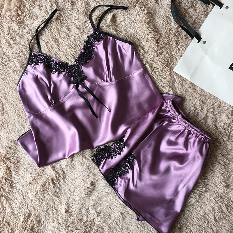 

Lovely Sexy Lace Hem Purple Sleepwear