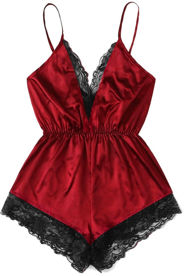 

Lovely Sexy Lace Hem Red Sleepwear