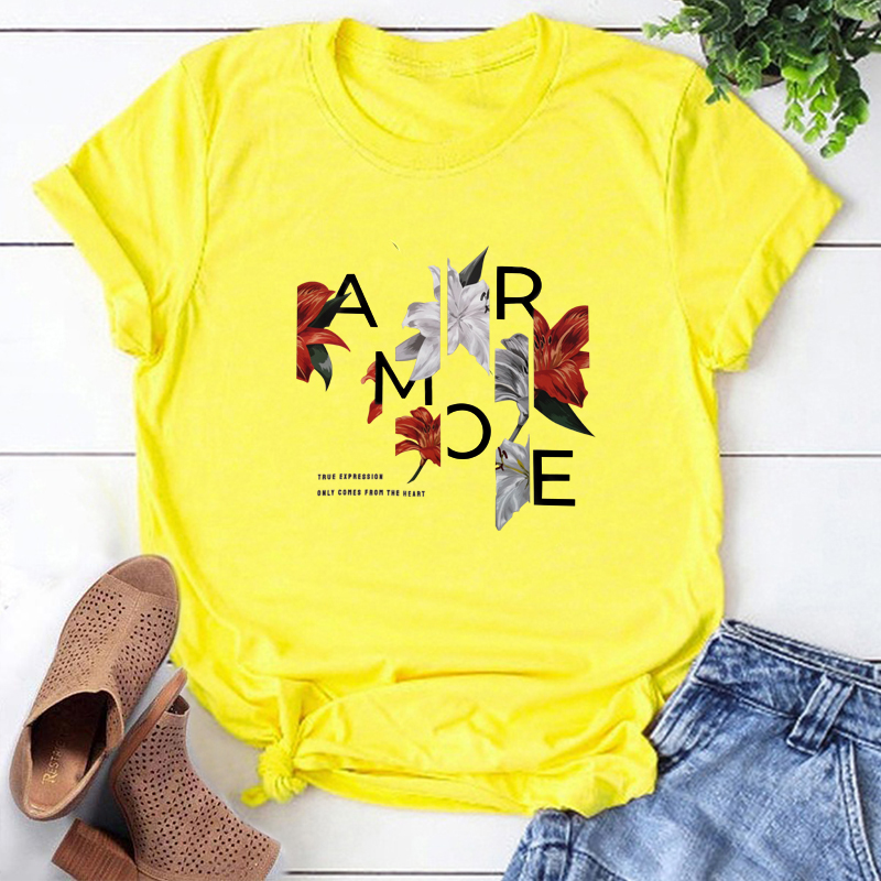 

Lovely Leisure O Neck Print Yellow T-shirt