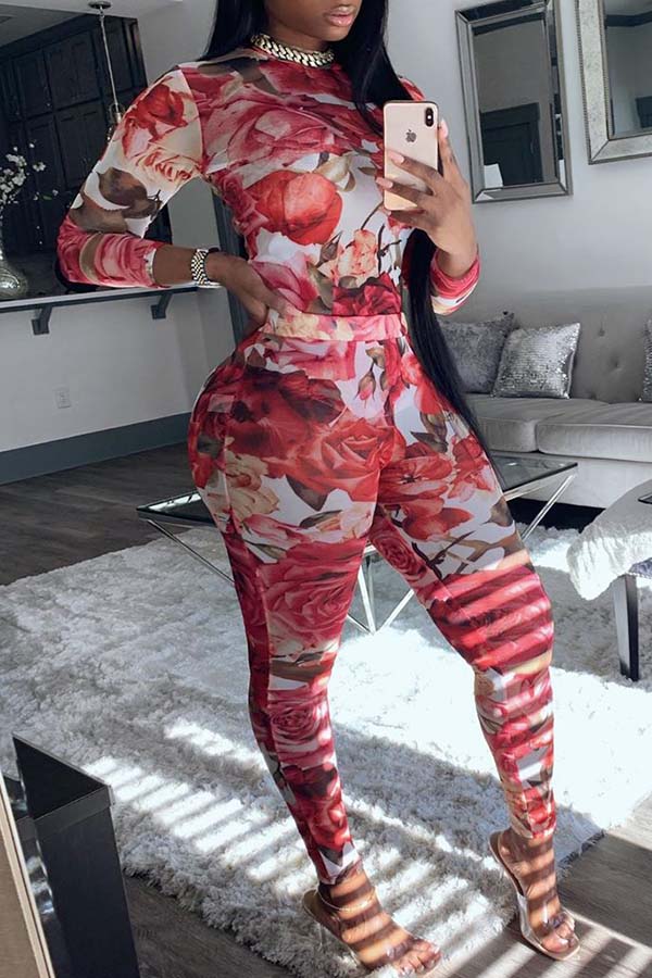 

Lovely Casual Print Red Two-piece Pants Set