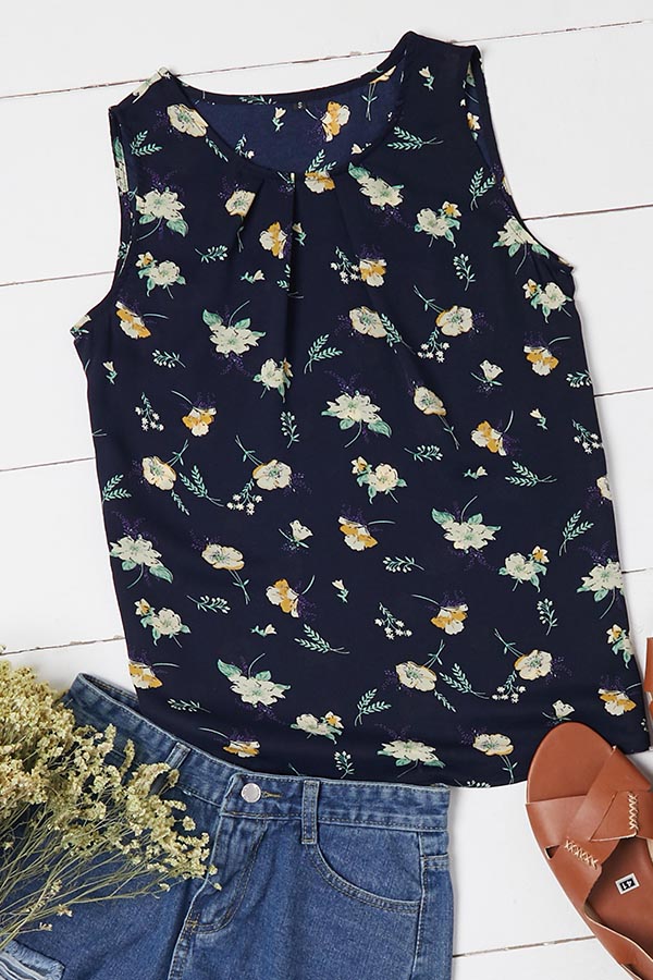 

Lovely Bohemian Floral Print Blue Camisole