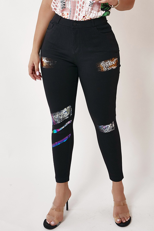 

Lovely Trendy Print Blue Jeans, Black