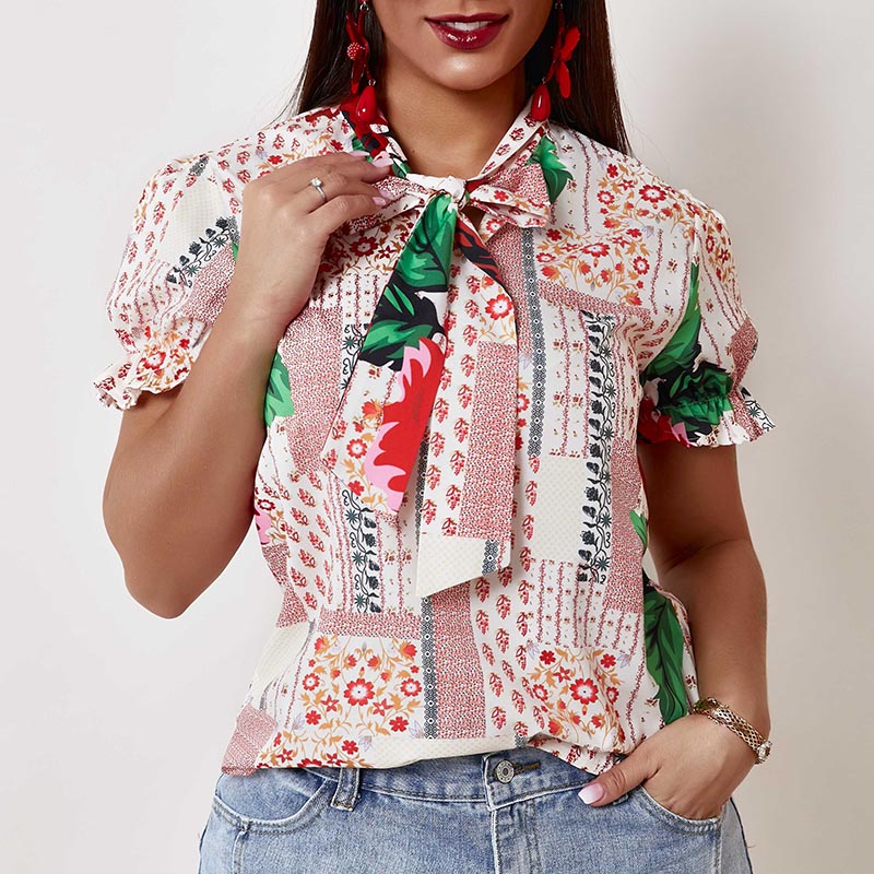Lovely Casual Print White Blouse