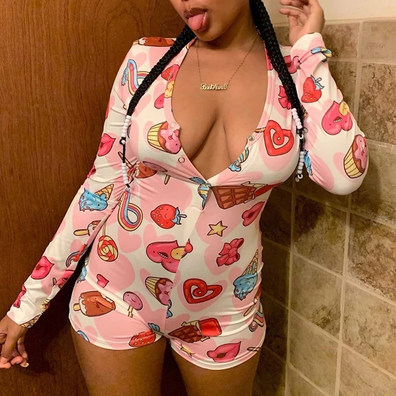 

Lovely Stylish Cartoon Print Pink One-piece Romper