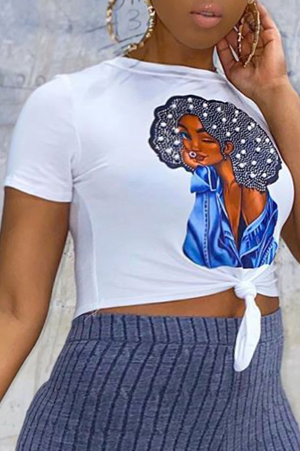 

Lovely Street O Neck Print White T-shirt