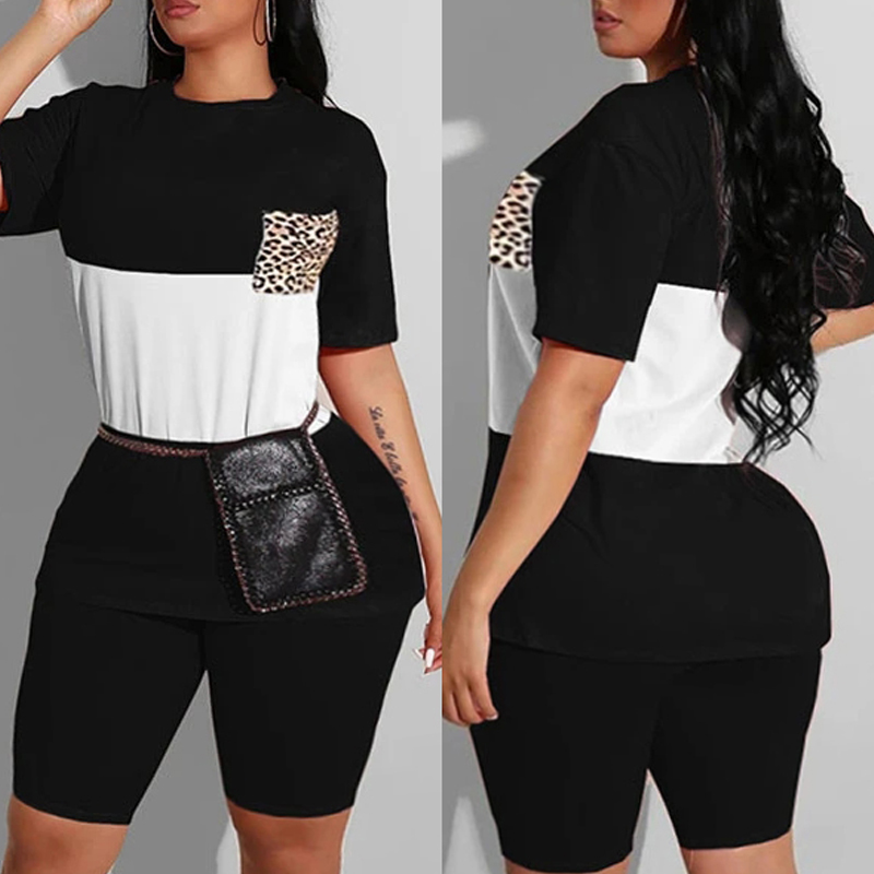 

Lovely Casual Patchwork Black Plus Size Two-piece Shorts Set