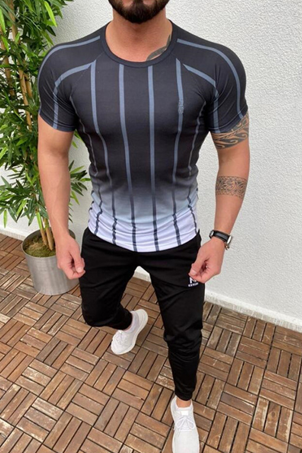 

Lovely Leisure O Neck Striped Black T-shirt