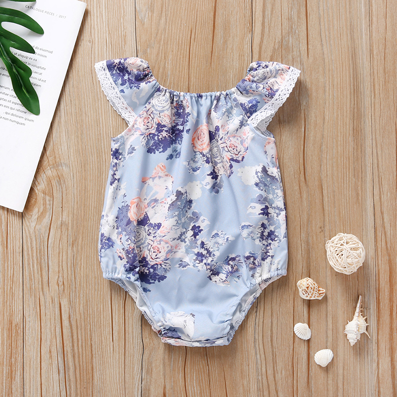 

Lovely Sweet Print Blue Girl One-piece Romper