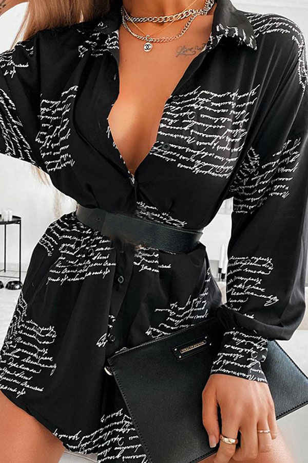 

Lovely Casual Letter Print Black Mini Dress